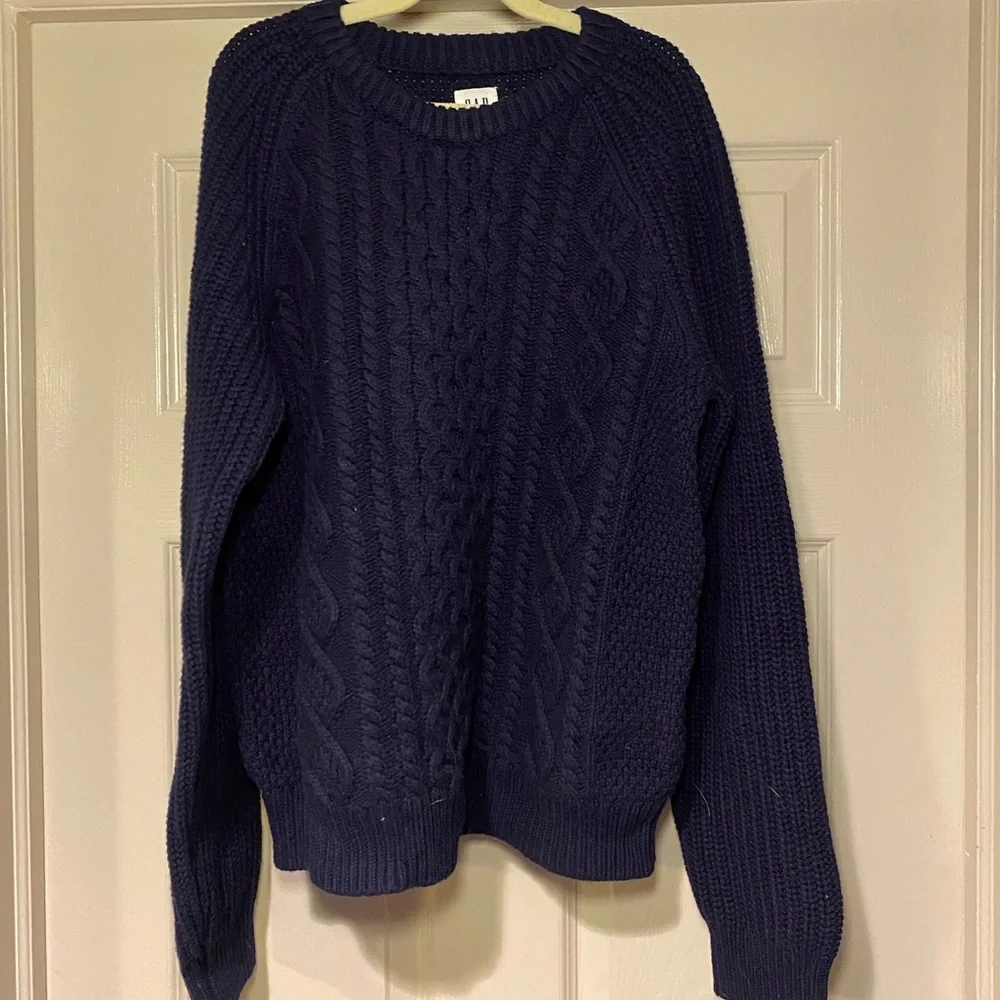 NWT‎ GAP Boys Navy Blue Fisherman Knit Cable Knit Crewneck Sweater Winter Warm